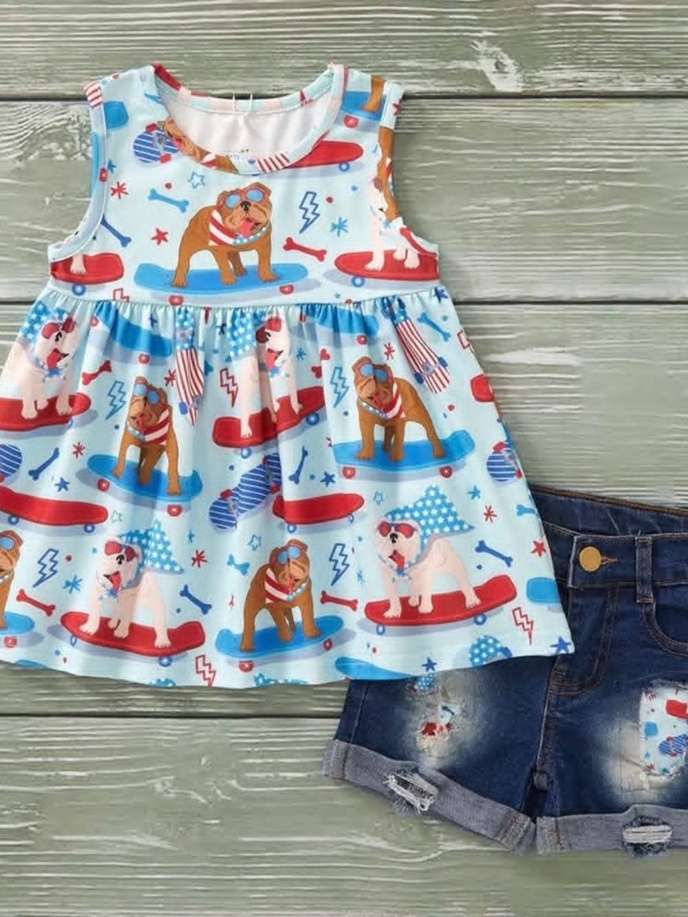 RED WHITE & BLUE CREW" 2pc Set P+L=PLUSH CLOUD SOFT FABRIC